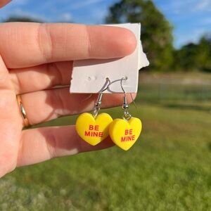 Charming Yellow Heart Earrings with 'Be Mine' Inscription
